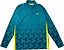 Introducing the Yonex YML7 Unisex Badminton Midlayer in teal—a long-sleeve athletic pullover designed with a geometric cube pattern, yellow side accents, and a convenient quarter zipper. Part of the latest Yonex team apparel collection, this midlayer features the Yonex logo on the chest for a signature touch.