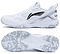The Li-Ning Blast JF-01 Lite Unisex Badminton Shoes in white feature silver and black accents, a lightweight mesh-synthetic build, and a high-traction textured outsole, with “LI-” partly visible on the heel.
