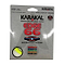 The packaging for the Karakal Edge 66 Badminton String in lime highlights a 10m length and a 0.68mm gauge, incorporating Nano Technology for enhanced performance. The design includes a color and gauge guide, emphasizes the extreme power core, and prominently features the phrase "Evolution by Design.