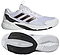 The adidas Crazyflight 6 Mens Indoor Badminton Shoes in white are shown from the side and bottom to display black stripes, tread pattern, and grip—ideal for agility on indoor courts.