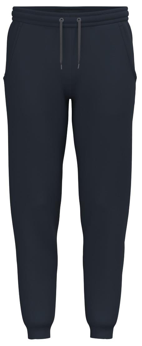 The HEAD Club Original Mens Badminton Pants in navy are made from soft French terry, featuring an elastic waistband with drawstrings, rib cuffs, and side pockets. They are displayed against a plain white background.