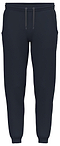 The HEAD Club Original Mens Badminton Pants in navy are made from soft French terry, featuring an elastic waistband with drawstrings, rib cuffs, and side pockets. They are displayed against a plain white background.