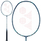 A close-up of a Yonex Nanoflare 800 Tour 4U badminton racket, perfect for advanced players. The deep green frame and white strings feature a distinctive red logo design. Wrapped in black grip tape, the handle enhances its sleek appearance, showcased from front and side angles.