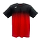 The Yonex YTM5 Men's Badminton T-Shirt features a red to black gradient design and is made of moisture-wicking polyester for comfort. A small white Yonex logo on the upper left chest adds style to this performance-focused shirt.