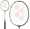 The Yonex Astrox 100 Tour VA Viktor Axelsen 4U Badminton Racket in Olive Green is shown with a black grip and red Yonex logo, featuring both a full view and a close-up of the Viktor Axelsen Signature racket head.
