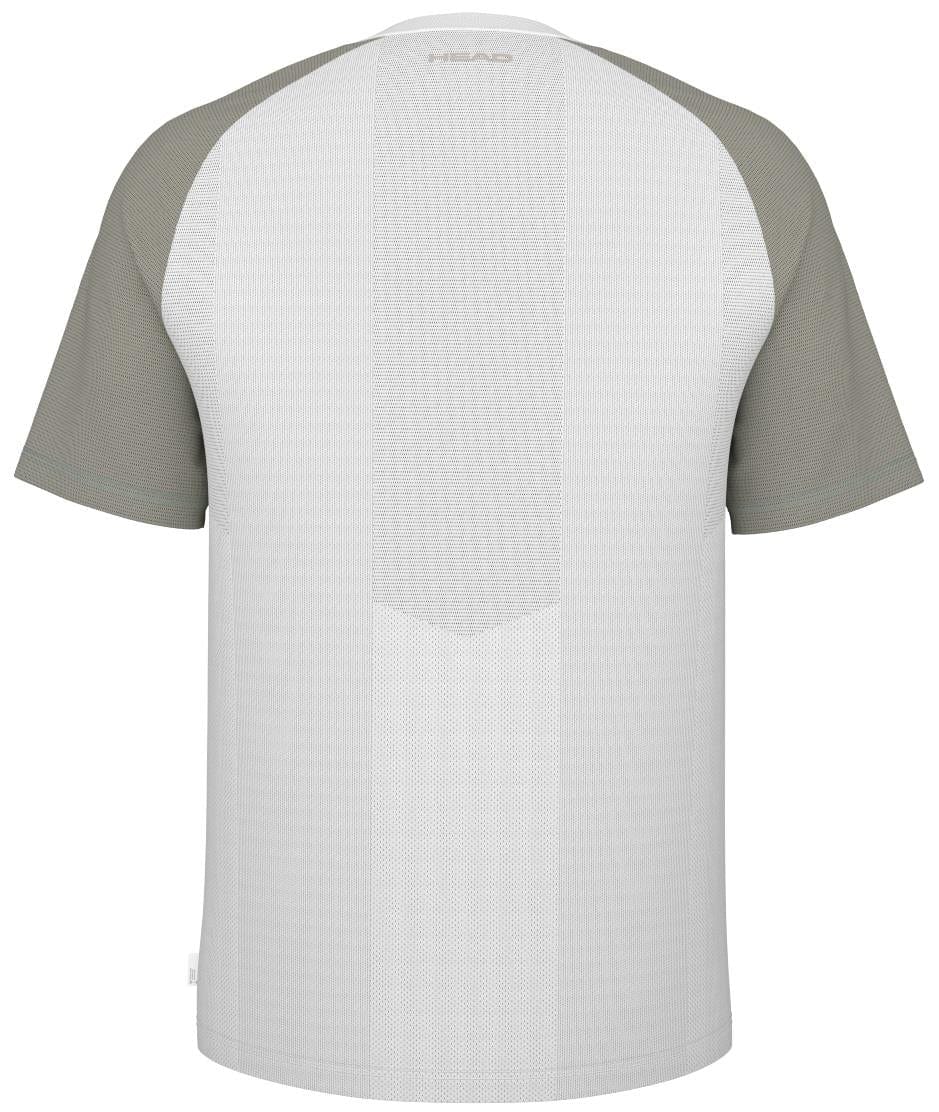 Back of HEAD Performance Men's Badminton T-Shirt - XPWG by HEAD, featuring light gray body, darker gray sleeves, subtle pattern, small neck logo, and moisture-wicking fabric for comfort.