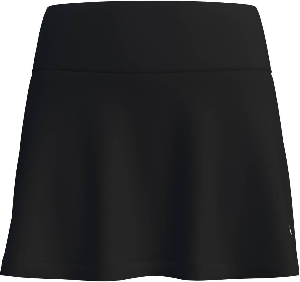 The ADIDAS Court Womens Badminton Skirt - Black features a wide waistband and moisture-wicking fabric, shown against a white background.
