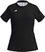 The ADIDAS Court Womens Badminton T-Shirt - Black by adidas is a black short-sleeve athletic shirt with a small white three-striped logo on the left chest, shown on a plain white background.