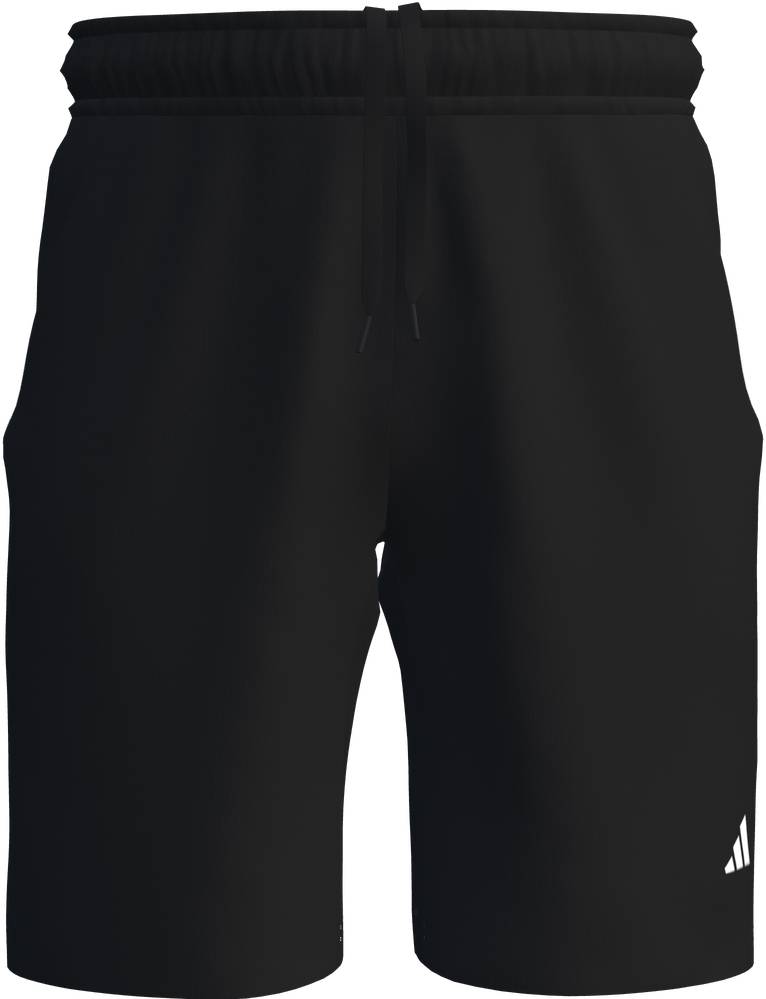 ADIDAS Court Woven Mens Badminton Shorts - Black by adidas, featuring a drawstring waistband and small white Adidas logo on the left leg—ideal men’s badminton shorts, shown on a plain white background.