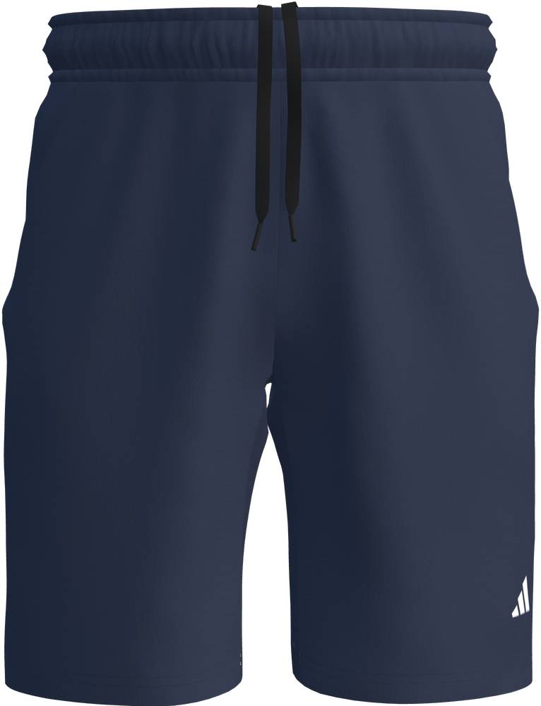 ADIDAS Court Woven Mens Badminton Shorts - Navy feature an elastic waistband, black drawstring, and a small white logo on the lower left leg. Brand: adidas.