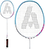 The Ashaway Luna Strike 5U Badminton Racket in White, Blue, and Pink features a blue and white frame with pink accents and a prominent black “A” design on the strings. Made by Ashaway from Japanese carbon graphite, this ultra-lightweight racket has a medium flex shaft for enhanced control. The handle is white with a black grip label.