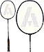 The Ashaway Umbra Strike 4U Badminton Racket in Black/Green, equipped with a white string bed and a prominent stylized “A” pattern on the head (shown in full and close-up view), is designed for doubles players who prioritize control and precise performance on the court.