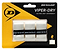 Introducing the packaging of the Dunlop Viper-Dry Badminton Overgrip - 3 Pack - White. This set includes three white grips housed in a plastic case, each engineered for exceptional durability and sweat absorption. The eye-catching yellow and black box, decorated with a cactus symbol, prominently displays the bold black Dunlop logo band.