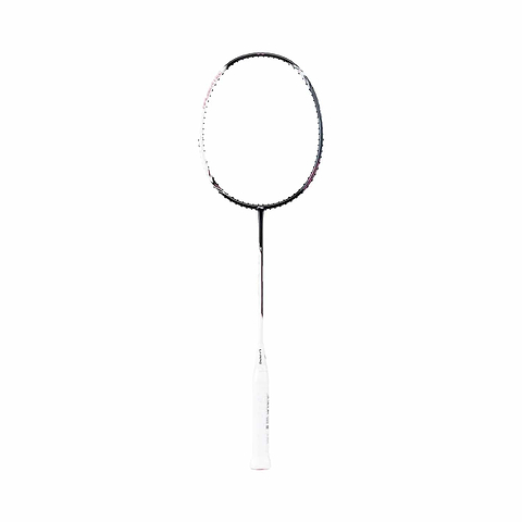 A Li-Ning Halbertec 2000 4U badminton racket, known as the Cool Ebony edition, is positioned against a simple white backdrop, highlighting its elegant design and high-quality carbon construction.