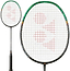 The Yonex Astrox 99 Pro Badminton Racket - Black / Green features a slim shaft, oval head, white string bed with a red Yonex logo, and uses the Rotational Generator System for enhanced control.