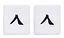 The Kanso 7cm Wristband 2 Pack in white, made from absorbent fabric, showcases a minimalist black abstract "A" logo on each band. They are displayed side by side on a plain white background.