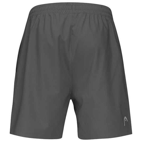 Introducing the HEAD Club Men's Shorts in Antracite Grey, featuring MXM Technology with a moisture transfer microfibre to keep you cool and comfortable. These shorts are designed with an elastic waistband and showcase a small logo on the lower right side, offering a clean and minimalist design without extra patterns or details.