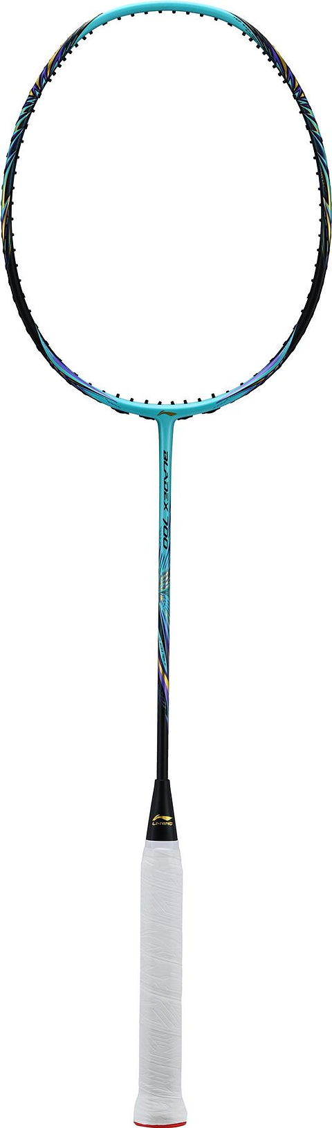 The Li-Ning BladeX 700 5U Badminton Racket in turquoise features a white grip and head heavy design, ideal for powerful smashes and fast-paced games. Brand: Li-Ning.