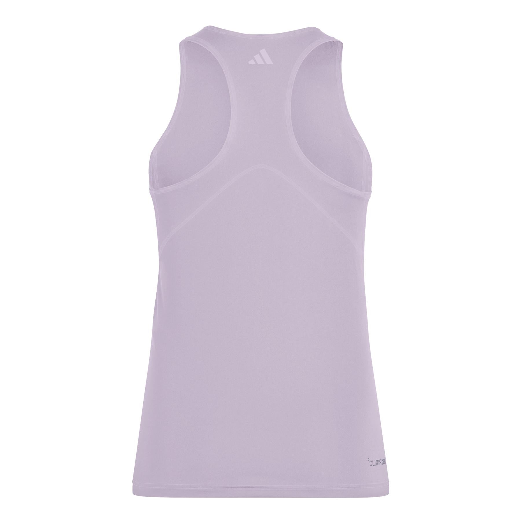The adidas Women's Club Badminton Tank Top, in a pink hue with a racerback design, blends style and performance. Made from recycled materials with Climacool tech, it has a small logo near the neckline and another at the bottom right.