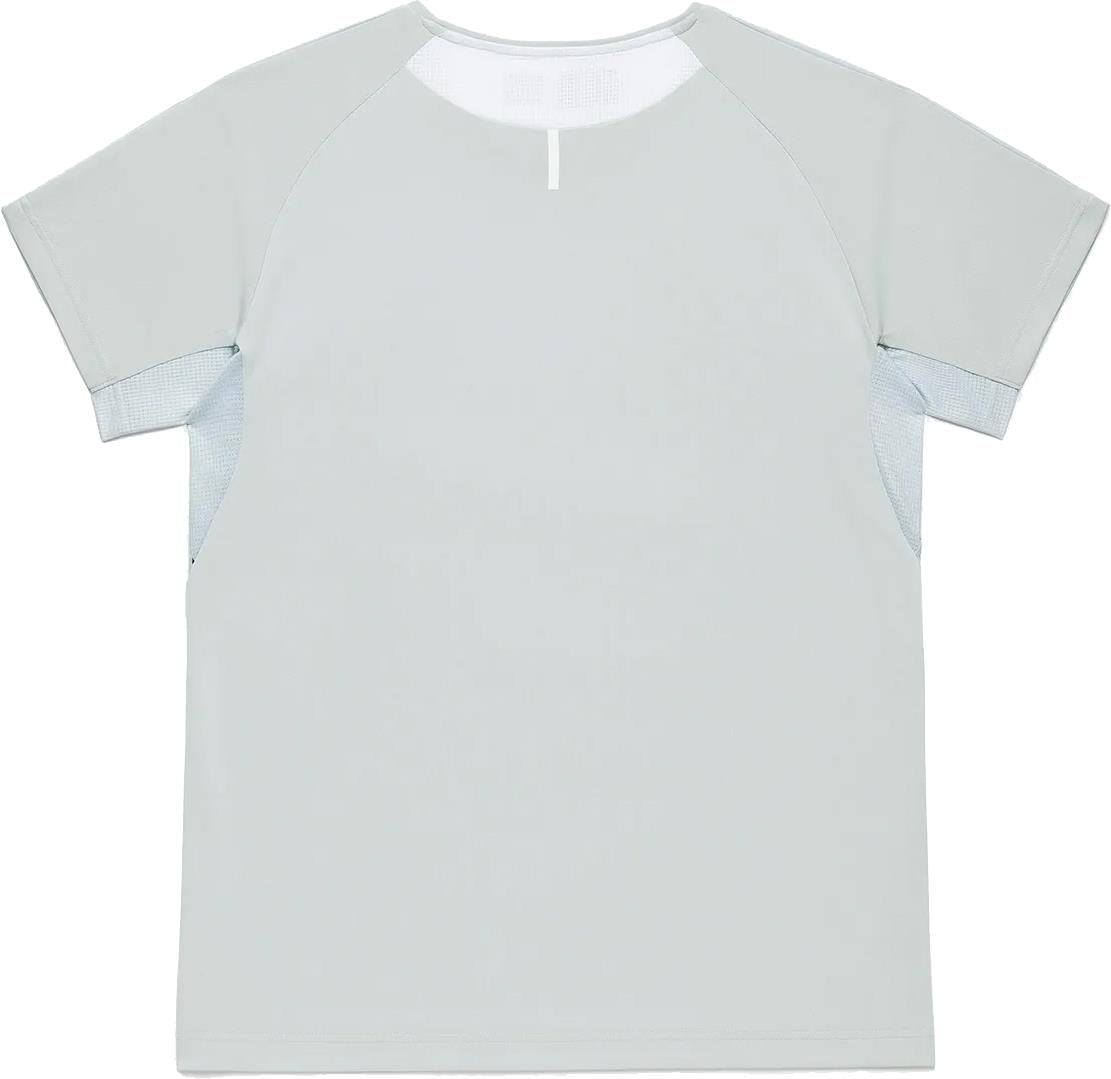 The Yonex 10713EX Crew Neck Men's Badminton T-Shirt in Silver Grey, shown laid flat with the back up, features raglan sleeves and mesh side panels for breathability and moisture-wicking comfort during play.