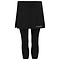 A black HEAD Women's Club 3/4 Tights Badminton Skort, featuring attached tights and a knee-length design with a small slit on one side. The skort prominently displays the "HEAD" brand name on the lower right and is crafted with Moisture Transfer Microfibre for superior comfort and performance.