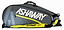 The Ashaway ATB871 Triple Thermo 9 Racket Badminton Bag in grey/yellow features large white "ASHAWAY" lettering, a zippered pocket, and a shoulder strap—ideal for carrying up to 9 rackets.