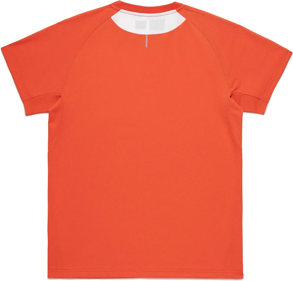 The Yonex 10711YX Crew Neck Men's Badminton T-Shirt in Cyber Orange features a plain back, white inner neckline detail, and no visible logos—ideal performance apparel for badminton by Yonex.