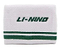 The Li-Ning Logo Wristband in white and green, featuring "LI-NING" embroidery and two parallel green stripes, is ideal for badminton players to handle perspiration during intense matches.