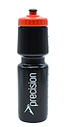 The Precision 750ml Water Bottle - Black, from the brand Precision, showcases a sleek black exterior adorned with the word "precision" in white lettering along its side and has a striking red cap. Its 750ml capacity and user-friendly screw top design make it ideal for staying hydrated while on-the-move.