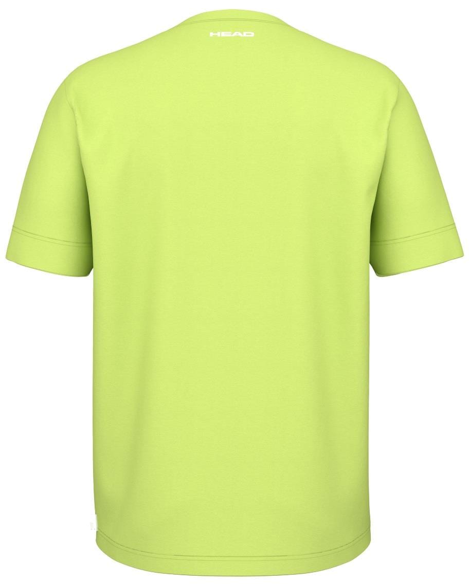 A plain, short-sleeved lime green HEAD Slice II Mens Badminton T-Shirt - LL is shown from the back, with the white "HEAD" logo near the neckline—a comfortable choice for men's badminton.