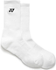 Yonex 19256EX Sport Crew Badminton Socks - White (3 Pack): White crew socks with a small black Yonex logo near the top, offering moisture-wicking comfort. Displayed on a plain white background.