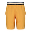 Introducing the HEAD Performance Men's Badminton Shorts in Banana. These athletic shorts feature a black and white striped elastic waistband, side pockets, and subtle slits at the hem. They're crafted from moisture transfer microfiber technology with 4-way stretch for optimal comfort.