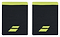 A pair of Babolat wristbands features the distinctive Jumbo Logo, resembling two parallel diagonal lines near the bottom. These grey bands with an Aero-colored top edge are designed for effective perspiration control and are displayed on a plain white background.