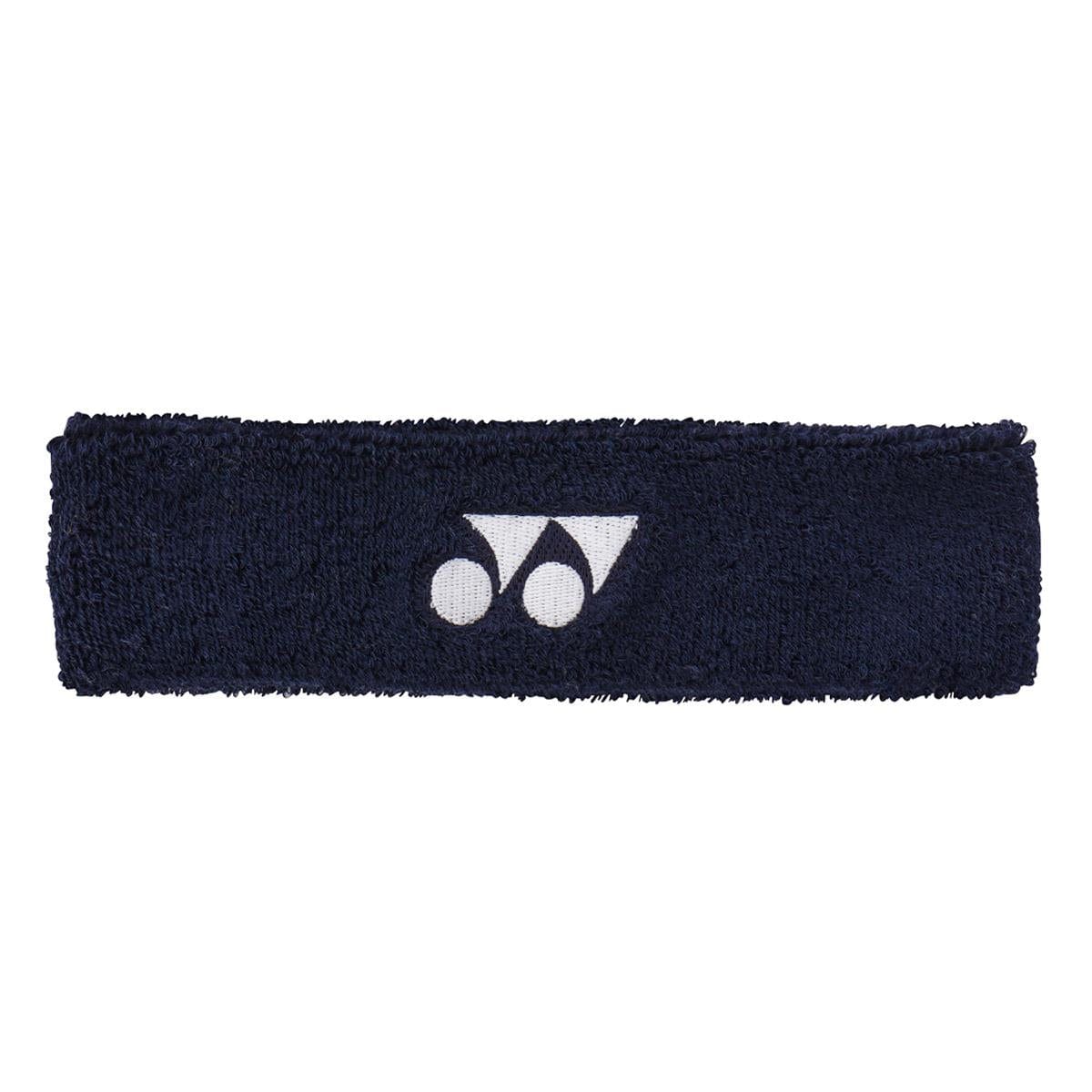 The Yonex AC259 Headband in navy blue displays a white logo at its center and is crafted from a textured, sweat-absorbing fabric, ensuring both style and function.