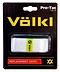 The Volkl Pro Tac Replacement Badminton Grip - White showcases bold yellow and black branding from Volkl on its sleek black packaging. Designed for badminton rackets, these white grips provide an extra tacky feel to boost your game with confidence.