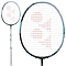 The Yonex Astrox 88D Tour 4U Gen 3 2024 badminton racket boasts a black and silver frame with a white grip, ideal for defensive players. The strings, adorned with red logos, enhance its smashing power. You can view it in both full length and partial perspectives.