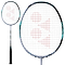 The Yonex Astrox 88S Pro 3U Gen 3 2024 badminton racket, in silver and black, is perfect for aggressive players. Its strings display a pattern accented with red markings. Enhanced with Isometric technology for improved precision, the product showcases a close-up of the racket's head alongside its full view.