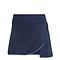 The ADIDAS Women's Club Badminton Skirt - Navy by adidas showcases a chic wrap-around design accentuated by a light blue trim. It incorporates AEROREADY technology alongside practical built-in short tights for ultimate comfort and performance. The skirt's fitted waist and diagonal layered hem provide a flattering appearance.
