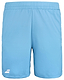 The Babolat Play Men's Badminton Shorts in Cyan Blue are made from recycled polyester fabric, featuring an elastic waistband and a small white logo on the lower left side. Designed by Babolat for comfort and simplicity, these shorts offer 360 Motion flexibility ideal for any activity.
