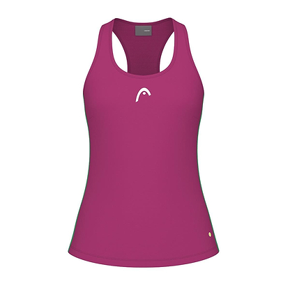 Introducing the HEAD Spirit Women's Badminton Tank Top in Vivid Pink. This sleeveless tank top boasts a racerback design and sports a small white logo on the chest. Crafted from moisture transfer microfibre fabric, it offers comfort and performance with its smooth finish.