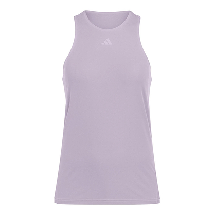 The adidas Womens Club Badminton Tank Top, shown on a white background, is sleeveless and pink with a high neckline and centered logo. Made from recycled materials with CLIMACOOL technology, it offers lightweight stretch ideal for sports and exercise.