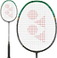 The Yonex Astrox 99 Tour 4U Badminton Racket in Black/Green features a red geometric logo on white strings. Close-up and full views highlight its power and design, showcasing the Yonex brand’s quality craftsmanship.
