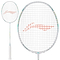 The Li-Ning Axforce 60 4UG5 Badminton Racket in white, with a white grip and orange string bed pattern, showcases its advanced Wing Stabiliser technology in detailed head close-ups and a full view.