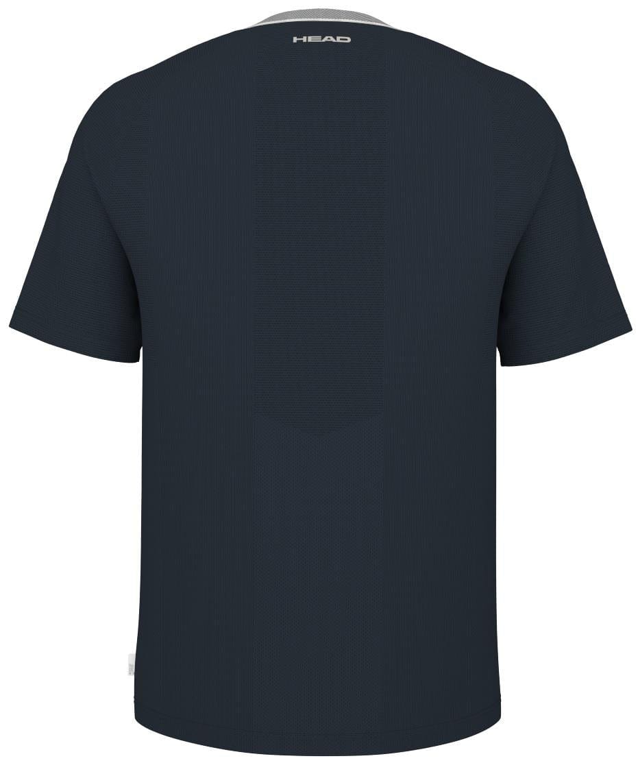 The HEAD Performance Mens Badminton T-Shirt - Navy by HEAD is shown from the back, featuring "HEAD" in white near the collar—a smart choice for men's badminton apparel.
