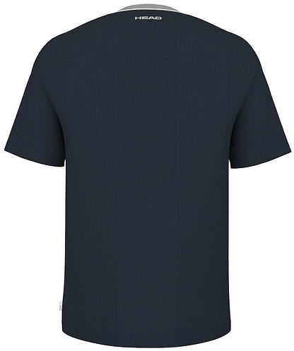 The HEAD Performance Mens Badminton T-Shirt - Navy by HEAD is shown from the back, featuring "HEAD" in white near the collar—a smart choice for men's badminton apparel.