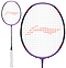 The Li-Ning BladeX 500 3U Badminton Racket - Zircon features TB Nano Technology, a purple frame, a white grip, and an orange string pattern; shown in both full view and a close-up of the racket head.