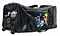 The "Sure Shot The Racket Pack Badminton Holdall With Wheels - Black" is a black sports bag featuring colorful athletic silhouettes and logos like "Racket Pac" and "Badminton England," making it ideal for junior players.
