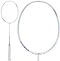 The Li-Ning Axforce 80 5U Badminton Racket in White and Light Purple, by Li-Ning, is displayed in full view and as a close-up of the racket head against a plain white background.