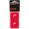 A set of red HEAD 2.5" Badminton Wristbands, made from nylon and elasthane for ultimate comfort. The wristbands display an embroidered white logo and come in packaging that highlights "Sweat Absorption" to ensure you stay dry during matches, featuring a clear plastic front with black and orange details.