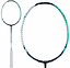 A Li-Ning Halbertec 6000 5U Badminton Racket - Jade Green by Li-Ning, shown with a white grip and jade green Nano Frame System, featuring full and close-up views of the racket head on a white background.
